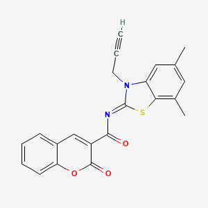 molecular formula C22H16N2O3S B2913287 N-[(2Z)-5,7-dimethyl-3-(prop-2-yn-1-yl)-2,3-dihydro-1,3-benzothiazol-2-ylidene]-2-oxo-2H-chromene-3-carboxamide CAS No. 868378-01-2