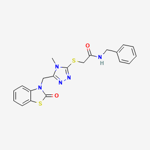 molecular formula C20H19N5O2S2 B2913297 N-benzyl-2-({4-methyl-5-[(2-oxo-2,3-dihydro-1,3-benzothiazol-3-yl)methyl]-4H-1,2,4-triazol-3-yl}sulfanyl)acetamide CAS No. 847400-60-6