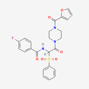 N-[1-(benzenesulfonyl)-2-[4-(furan-2-carbonyl)piperazin-1-yl]-2-oxoethyl]-4-fluorobenzamide