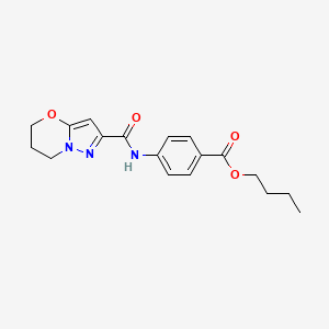 molecular formula C18H21N3O4 B2913317 butyl 4-(6,7-dihydro-5H-pyrazolo[5,1-b][1,3]oxazine-2-carboxamido)benzoate CAS No. 1428366-29-3