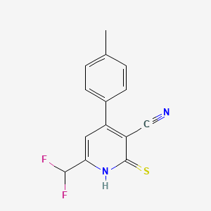 molecular formula C14H10F2N2S B2913330 6-(Difluoromethyl)-2-thioxo-4-(p-tolyl)-1,2-dihydropyridine-3-carbonitrile CAS No. 832737-93-6