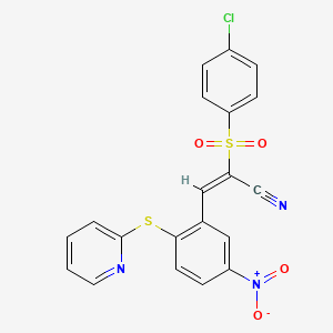 2-((4-Chlorophenyl)sulfonyl)-3-(5-nitro-2-(2-pyridylthio)phenyl)prop-2-enenitrile