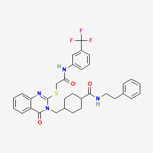molecular formula C33H33F3N4O3S B2913335 4-({4-oxo-2-[({[3-(trifluoromethyl)phenyl]carbamoyl}methyl)sulfanyl]-3,4-dihydroquinazolin-3-yl}methyl)-N-(2-phenylethyl)cyclohexane-1-carboxamide CAS No. 422292-16-8