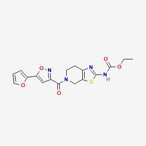 molecular formula C17H16N4O5S B2913354 Ethyl (5-(5-(furan-2-yl)isoxazole-3-carbonyl)-4,5,6,7-tetrahydrothiazolo[5,4-c]pyridin-2-yl)carbamate CAS No. 1351599-38-6