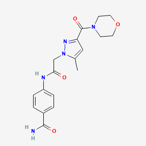 molecular formula C18H21N5O4 B2913364 4-(2-(5-methyl-3-(morpholine-4-carbonyl)-1H-pyrazol-1-yl)acetamido)benzamide CAS No. 1171643-01-8