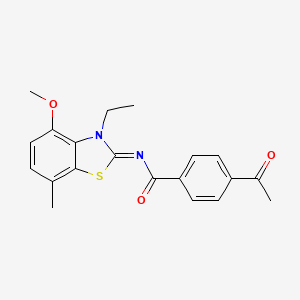 4-acetyl-N-(3-ethyl-4-methoxy-7-methyl-1,3-benzothiazol-2-ylidene)benzamide