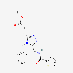 molecular formula C19H20N4O3S2 B2913377 ethyl 2-[(4-benzyl-5-{[(thiophen-2-yl)formamido]methyl}-4H-1,2,4-triazol-3-yl)sulfanyl]acetate CAS No. 689748-61-6