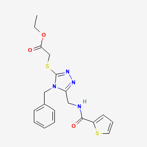 molecular formula C19H20N4O3S2 B2913377 Ethyl 2-[[4-benzyl-5-[(thiophene-2-carbonylamino)methyl]-1,2,4-triazol-3-yl]sulfanyl]acetate CAS No. 689748-61-6