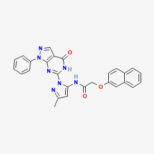 molecular formula C27H21N7O3 B2913397 N-(3-methyl-1-(4-oxo-1-phenyl-4,5-dihydro-1H-pyrazolo[3,4-d]pyrimidin-6-yl)-1H-pyrazol-5-yl)-2-(naphthalen-2-yloxy)acetamide CAS No. 1019097-61-0
