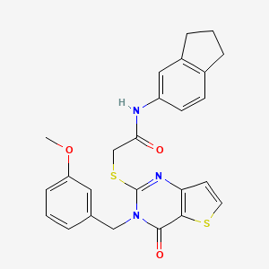 molecular formula C25H23N3O3S2 B2913432 N-(2,3-dihydro-1H-inden-5-yl)-2-({3-[(3-methoxyphenyl)methyl]-4-oxo-3H,4H-thieno[3,2-d]pyrimidin-2-yl}sulfanyl)acetamide CAS No. 1252930-65-6