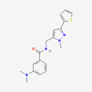 molecular formula C18H20N4OS B2913442 3-(dimethylamino)-N-{[1-methyl-3-(thiophen-2-yl)-1H-pyrazol-5-yl]methyl}benzamide CAS No. 2320537-49-1