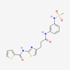 molecular formula C18H18N4O4S3 B2913445 N-(4-(3-((3-(methylsulfonamido)phenyl)amino)-3-oxopropyl)thiazol-2-yl)thiophene-2-carboxamide CAS No. 1396635-62-3