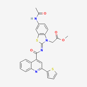 molecular formula C26H20N4O4S2 B2913448 methyl 2-[(2Z)-6-acetamido-2-{[2-(thiophen-2-yl)quinoline-4-carbonyl]imino}-2,3-dihydro-1,3-benzothiazol-3-yl]acetate CAS No. 897734-50-8