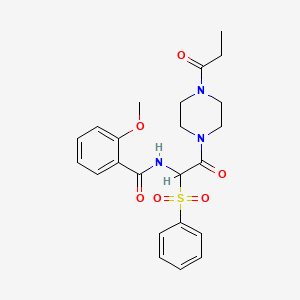 molecular formula C23H27N3O6S B2913462 N-[1-(benzenesulfonyl)-2-oxo-2-(4-propanoylpiperazin-1-yl)ethyl]-2-methoxybenzamide CAS No. 1042974-57-1