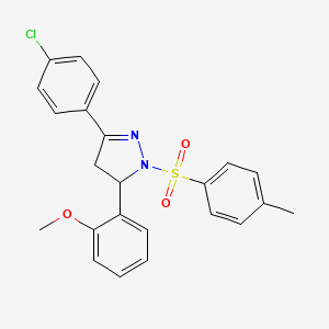 molecular formula C23H21ClN2O3S B2913493 3-(4-chlorophenyl)-5-(2-methoxyphenyl)-1-(4-methylbenzenesulfonyl)-4,5-dihydro-1H-pyrazole CAS No. 361171-54-2