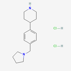 molecular formula C16H26Cl2N2 B2913555 4-(4-(Pyrrolidin-1-ylmethyl)phenyl)piperidine dihydrochloride CAS No. 2119115-38-5