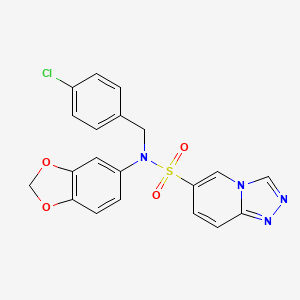 molecular formula C20H15ClN4O4S B2913559 N-(2H-1,3-benzodioxol-5-yl)-N-[(4-chlorophenyl)methyl]-[1,2,4]triazolo[4,3-a]pyridine-6-sulfonamide CAS No. 1251655-99-8