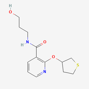 molecular formula C13H18N2O3S B2913574 N-(3-hydroxypropyl)-2-(thiolan-3-yloxy)pyridine-3-carboxamide CAS No. 2034362-66-6