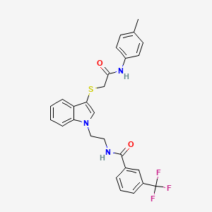 molecular formula C27H24F3N3O2S B2913712 N-{2-[3-({[(4-methylphenyl)carbamoyl]methyl}sulfanyl)-1H-indol-1-yl]ethyl}-3-(trifluoromethyl)benzamide CAS No. 443333-55-9