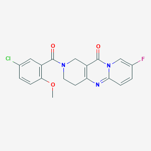 molecular formula C19H15ClFN3O3 B2913727 5-(5-chloro-2-methoxybenzoyl)-13-fluoro-1,5,9-triazatricyclo[8.4.0.03,8]tetradeca-3(8),9,11,13-tetraen-2-one CAS No. 2034319-82-7