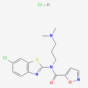 molecular formula C16H18Cl2N4O2S B2913732 N-(6-CHLORO-1,3-BENZOTHIAZOL-2-YL)-N-[3-(DIMETHYLAMINO)PROPYL]-1,2-OXAZOLE-5-CARBOXAMIDE HYDROCHLORIDE CAS No. 1185061-54-4