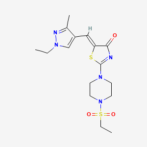 molecular formula C16H23N5O3S2 B2913748 (5Z)-2-[4-(ethanesulfonyl)piperazin-1-yl]-5-[(1-ethyl-3-methyl-1H-pyrazol-4-yl)methylidene]-4,5-dihydro-1,3-thiazol-4-one CAS No. 1263038-95-4