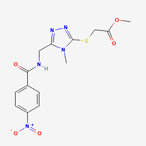 molecular formula C14H15N5O5S B2913756 methyl 2-[(4-methyl-5-{[(4-nitrophenyl)formamido]methyl}-4H-1,2,4-triazol-3-yl)sulfanyl]acetate CAS No. 689749-61-9