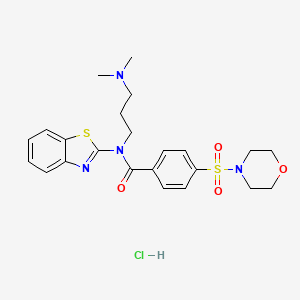 molecular formula C23H29ClN4O4S2 B2913799 N-(1,3-BENZOTHIAZOL-2-YL)-N-[3-(DIMETHYLAMINO)PROPYL]-4-(MORPHOLINE-4-SULFONYL)BENZAMIDE HYDROCHLORIDE CAS No. 1216378-89-0