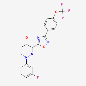 molecular formula C19H10F4N4O3 B2913822 1-(3-fluorophenyl)-3-{3-[4-(trifluoromethoxy)phenyl]-1,2,4-oxadiazol-5-yl}-1,4-dihydropyridazin-4-one CAS No. 1116076-91-5