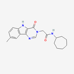 molecular formula C20H24N4O2 B2913857 N-cycloheptyl-2-(8-methyl-4-oxo-4,5-dihydro-3H-pyrimido[5,4-b]indol-3-yl)acetamide CAS No. 1105236-66-5