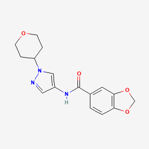 molecular formula C16H17N3O4 B2913880 N-[1-(oxan-4-yl)-1H-pyrazol-4-yl]-2H-1,3-benzodioxole-5-carboxamide CAS No. 1448070-68-5