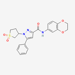 molecular formula C22H21N3O5S B2913886 N-(2,3-dihydro-1,4-benzodioxin-6-yl)-1-(1,1-dioxo-1lambda6-thiolan-3-yl)-5-phenyl-1H-pyrazole-3-carboxamide CAS No. 1019100-01-6