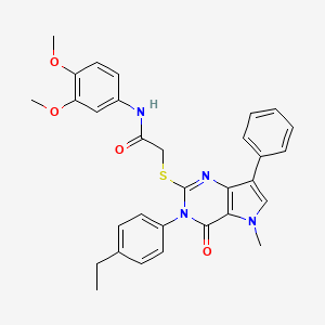 molecular formula C31H30N4O4S B2913941 N-(3,4-dimethoxyphenyl)-2-{[3-(4-ethylphenyl)-5-methyl-4-oxo-7-phenyl-3H,4H,5H-pyrrolo[3,2-d]pyrimidin-2-yl]sulfanyl}acetamide CAS No. 933195-30-3