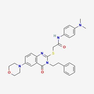 molecular formula C30H33N5O3S B2913943 N-[4-(dimethylamino)phenyl]-2-{[6-(morpholin-4-yl)-4-oxo-3-(2-phenylethyl)-3,4-dihydroquinazolin-2-yl]sulfanyl}acetamide CAS No. 689758-12-1