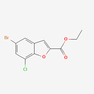 molecular formula C11H8BrClO3 B2913969 5-Bromo-7-chloro-benzofuran-2-carboxylic acid ethyl ester CAS No. 1643914-32-2