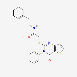 molecular formula C24H27N3O2S2 B2913971 N-[2-(cyclohex-1-en-1-yl)ethyl]-2-{[3-(2,5-dimethylphenyl)-4-oxo-3,4-dihydrothieno[3,2-d]pyrimidin-2-yl]sulfanyl}acetamide CAS No. 1291857-43-6