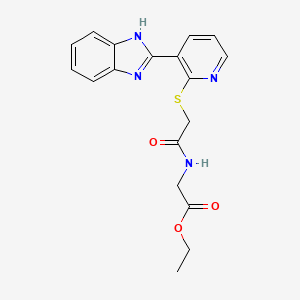 molecular formula C18H18N4O3S B2913973 ethyl 2-[[2-[3-(1H-benzimidazol-2-yl)pyridin-2-yl]sulfanylacetyl]amino]acetate CAS No. 838101-40-9