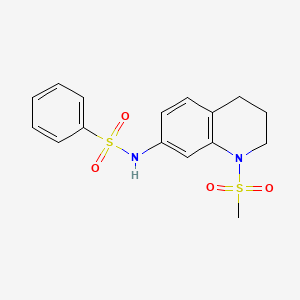 molecular formula C16H18N2O4S2 B2913975 N-(1-methanesulfonyl-1,2,3,4-tetrahydroquinolin-7-yl)benzenesulfonamide CAS No. 932320-51-9