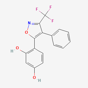 molecular formula C16H10F3NO3 B2913984 4-[4-Phenyl-3-(trifluoromethyl)-1,2-oxazol-5-yl]benzene-1,3-diol CAS No. 904508-85-6