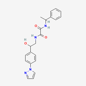 molecular formula C21H22N4O3 B2913997 N-{2-hydroxy-2-[4-(1H-pyrazol-1-yl)phenyl]ethyl}-N'-(1-phenylethyl)ethanediamide CAS No. 2415499-76-0