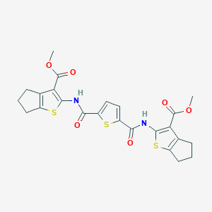 molecular formula C24H22N2O6S3 B2914002 methyl 2-(5-{[3-(methoxycarbonyl)-4H,5H,6H-cyclopenta[b]thiophen-2-yl]carbamoyl}thiophene-2-amido)-4H,5H,6H-cyclopenta[b]thiophene-3-carboxylate CAS No. 477578-97-5