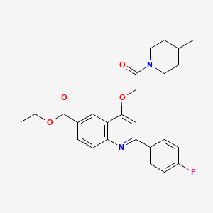 molecular formula C26H27FN2O4 B2914058 Ethyl 2-(4-fluorophenyl)-4-[2-(4-methylpiperidin-1-yl)-2-oxoethoxy]quinoline-6-carboxylate CAS No. 1114871-42-9