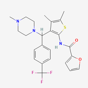 molecular formula C24H26F3N3O2S B2914088 N-{4,5-DIMETHYL-3-[(4-METHYLPIPERAZIN-1-YL)[4-(TRIFLUOROMETHYL)PHENYL]METHYL]THIOPHEN-2-YL}FURAN-2-CARBOXAMIDE CAS No. 622803-42-3