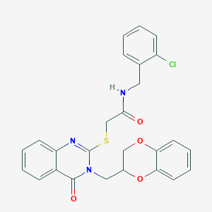 molecular formula C26H22ClN3O4S B2914165 N-(2-chlorobenzyl)-2-((3-((2,3-dihydrobenzo[b][1,4]dioxin-2-yl)methyl)-4-oxo-3,4-dihydroquinazolin-2-yl)thio)acetamide CAS No. 443354-61-8
