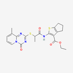 ethyl 2-(2-((9-methyl-4-oxo-4H-pyrido[1,2-a][1,3,5]triazin-2-yl)thio)propanamido)-5,6-dihydro-4H-cyclopenta[b]thiophene-3-carboxylate