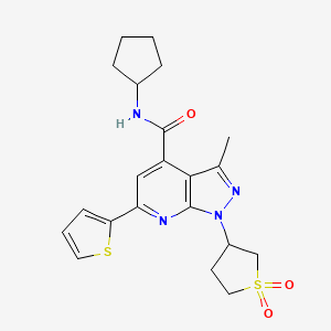 molecular formula C21H24N4O3S2 B2914258 N-cyclopentyl-1-(1,1-dioxidotetrahydrothiophen-3-yl)-3-methyl-6-(thiophen-2-yl)-1H-pyrazolo[3,4-b]pyridine-4-carboxamide CAS No. 1021089-99-5