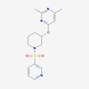 molecular formula C16H20N4O3S B2914275 2,4-Dimethyl-6-((1-(pyridin-3-ylsulfonyl)piperidin-3-yl)oxy)pyrimidine CAS No. 2034400-44-5