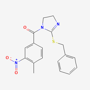 molecular formula C18H17N3O3S B2914282 (2-Benzylsulfanyl-4,5-dihydroimidazol-1-yl)-(4-methyl-3-nitrophenyl)methanone CAS No. 851864-16-9