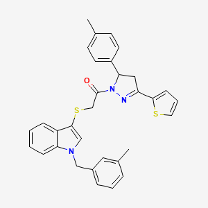 2-((1-(3-methylbenzyl)-1H-indol-3-yl)thio)-1-(3-(thiophen-2-yl)-5-(p-tolyl)-4,5-dihydro-1H-pyrazol-1-yl)ethanone