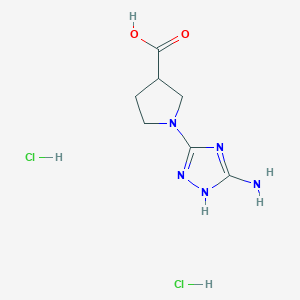molecular formula C7H13Cl2N5O2 B2914293 1-(5-Amino-1H-1,2,4-triazol-3-yl)pyrrolidine-3-carboxylic acid;dihydrochloride CAS No. 2305253-96-5
